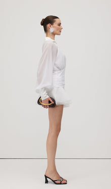 Solid Lantern Sleeve Mini Dress