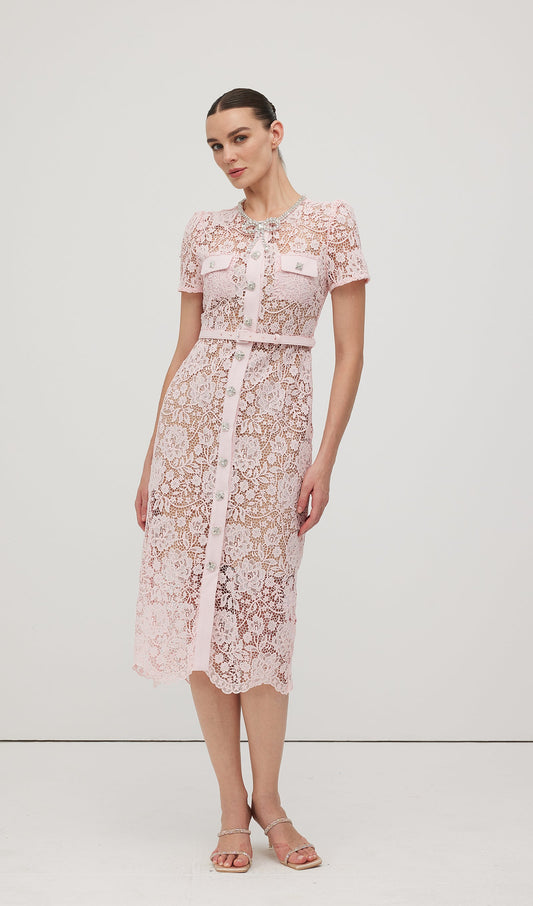 Lace Diamante Bow Midi Dress