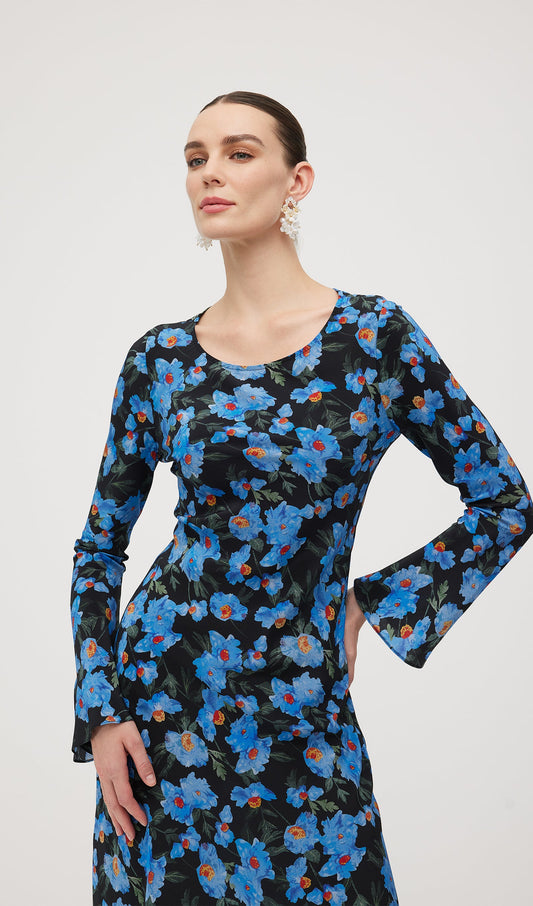 Floral Print Silk Midi Dress