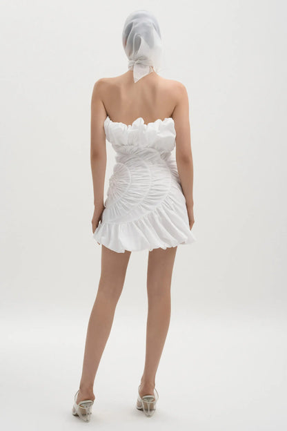 Strapless Ruched Royal Cotton Mini Dress