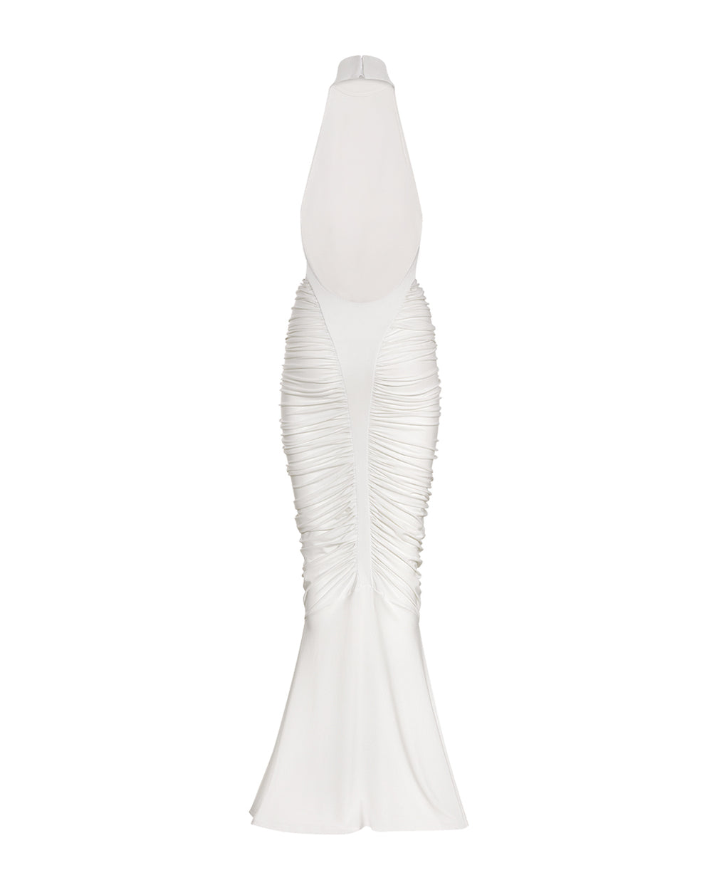 High-Neck Sleeveless Backless Ruched White Maxi Dress