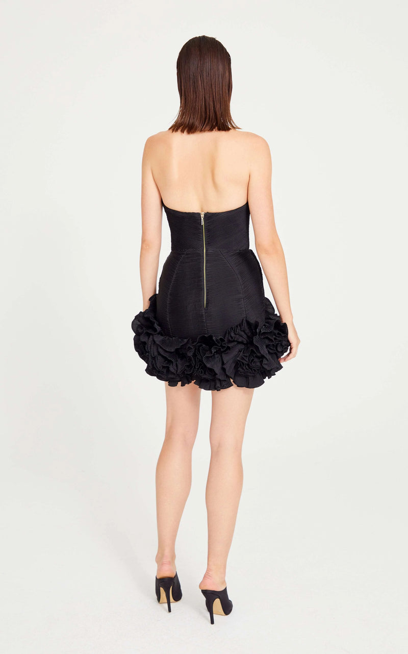 Black Mini Dress With Corset And Flower Details