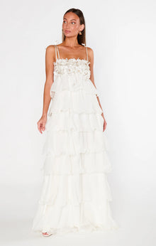 Spaghetti Strap 3D Floral Tiered Dress