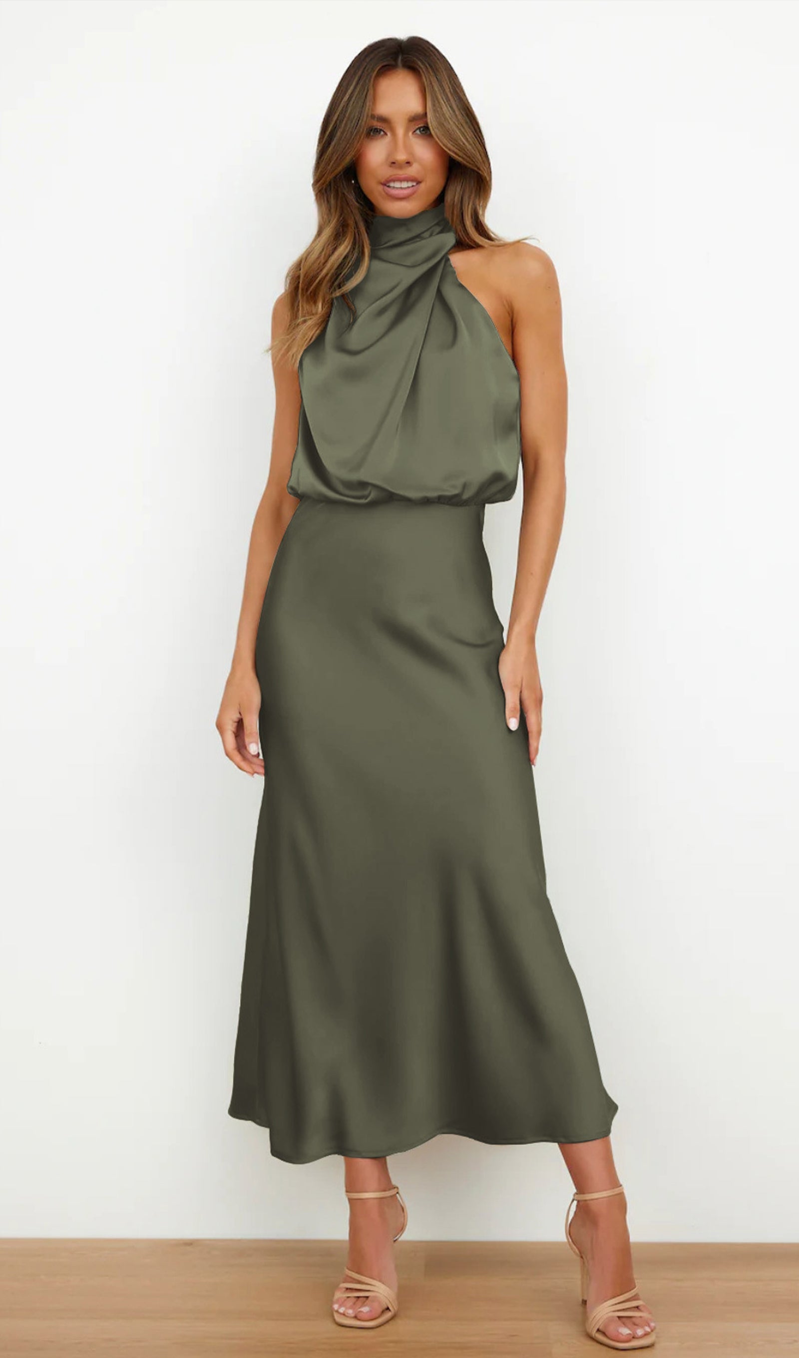 Asymmetric Satin Midi Dress