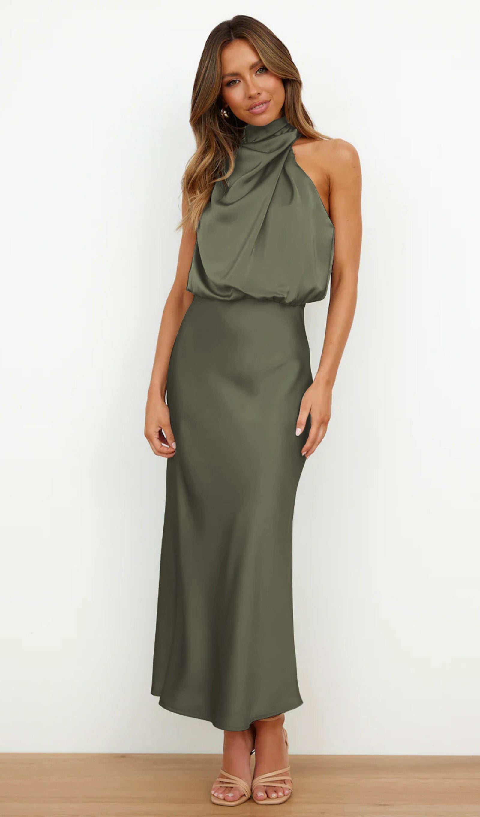 Asymmetric Satin Midi Dress