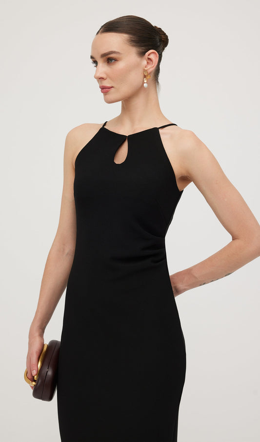 Solid Keyhole Cutout Midi Dress