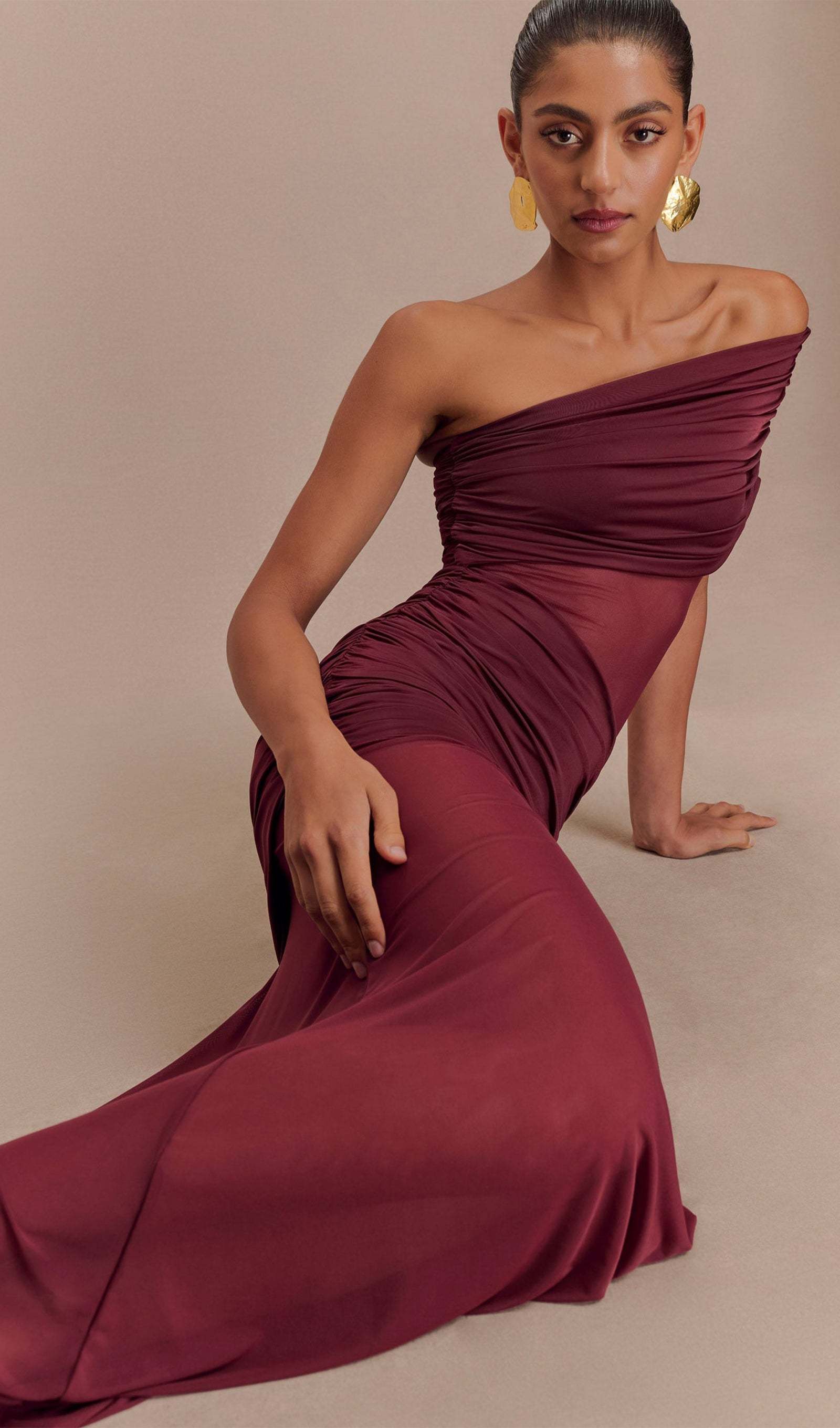 One Shoulder Mesh Maxi Dress