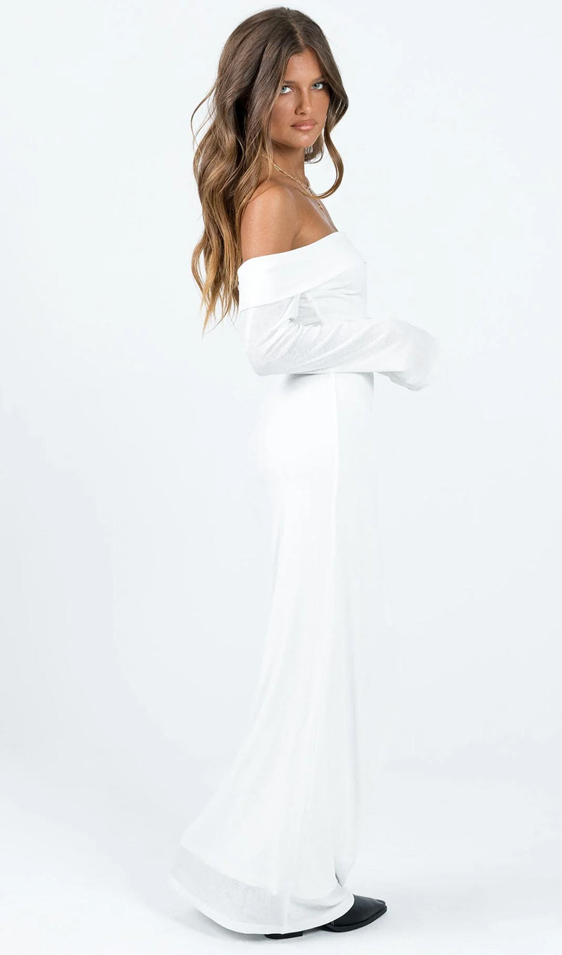 Maida Folded Neckline Maxi Dress White