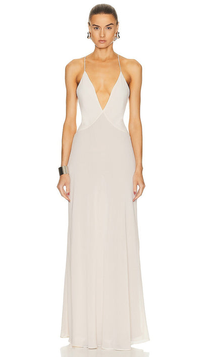 V Neck Halter Midi Dress