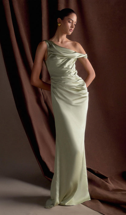 Off Shoulder Satin Maxi Dress