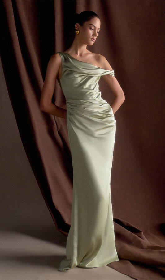 Off Shoulder Satin Maxi Dress