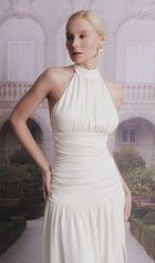 Satin Halter Draped Bodice Maxi Dress