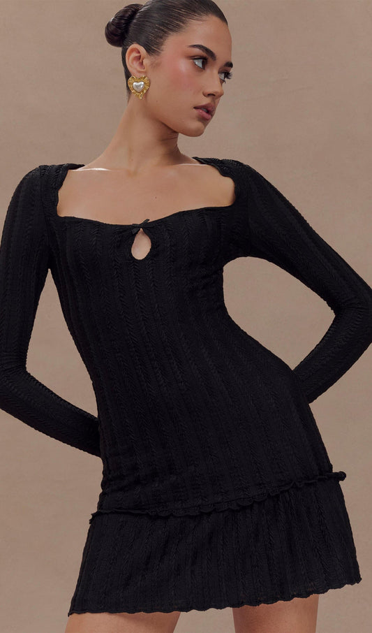 Pointelle Long Sleeve Mini Dress