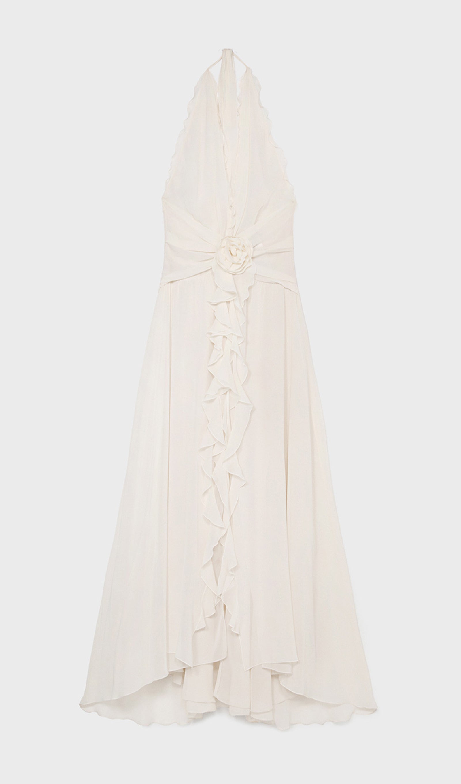 Halter Ruffles Rose Decoration Maxi Dress