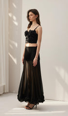 Ruffled Chiffon Maxi Skirt Black