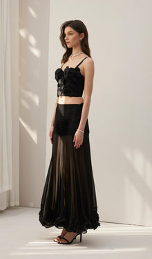 Ruffled Chiffon Maxi Skirt Black