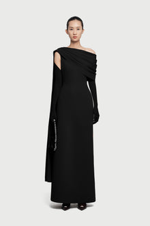 Half-Wrap Cape-Style Back-Slit Gown Dress
