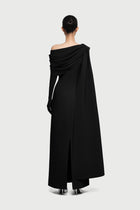 Half-Wrap Cape-Style Back-Slit Gown Dress