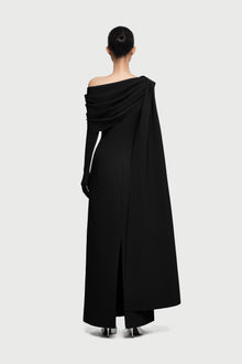 Half-Wrap Cape-Style Back-Slit Gown Dress