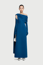 Half-Wrap Cape-Style Back-Slit Gown Dress