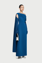Half-Wrap Cape-Style Back-Slit Gown Dress