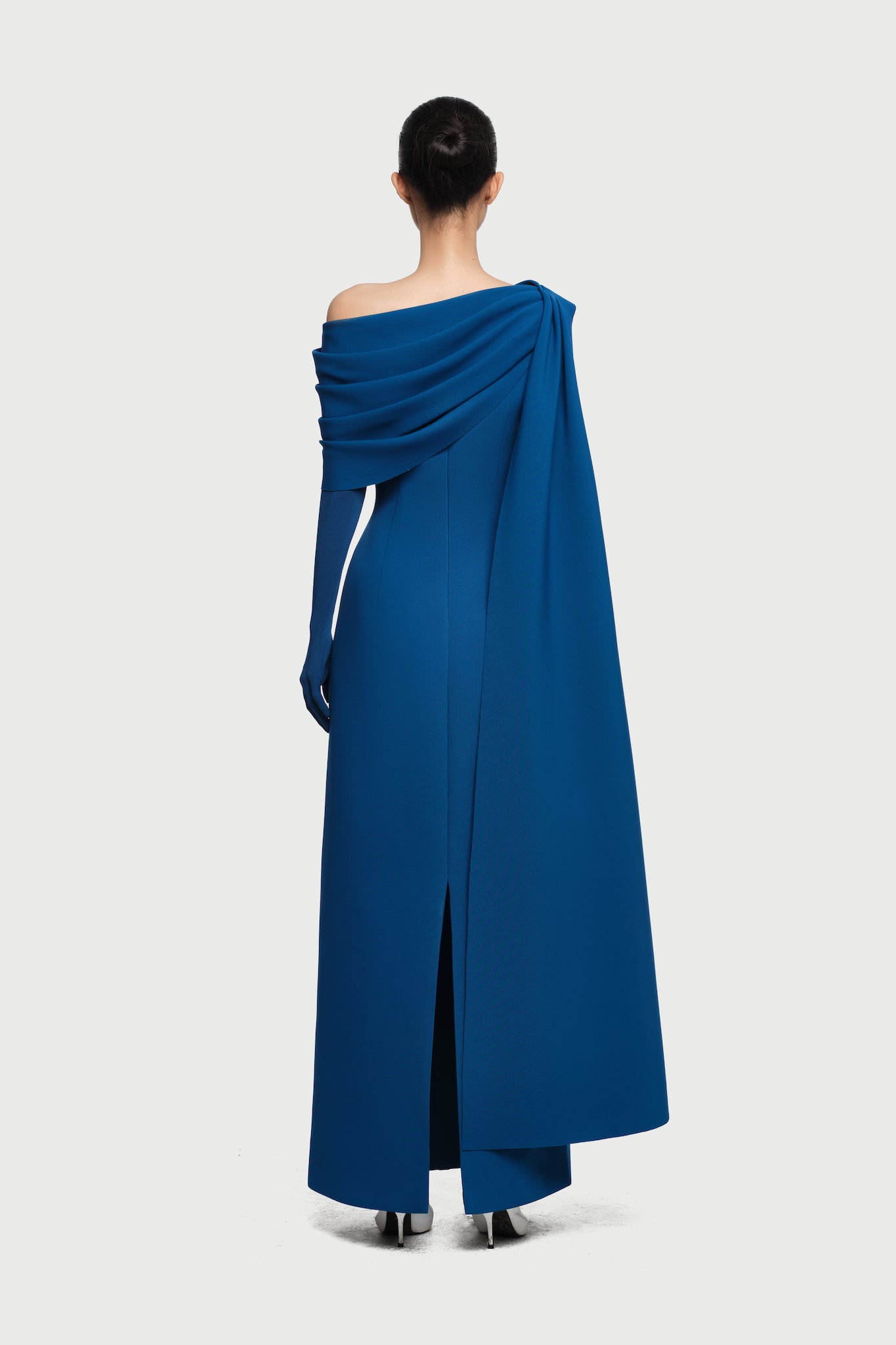Half-Wrap Cape-Style Back-Slit Gown Dress