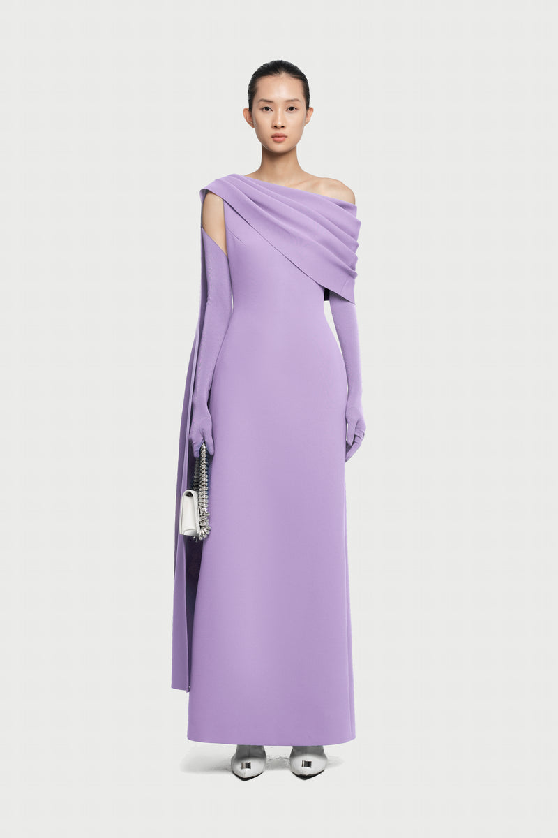 Half-Wrap Cape-Style Back-Slit Gown Dress