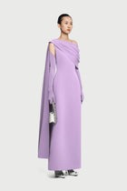 Half-Wrap Cape-Style Back-Slit Gown Dress