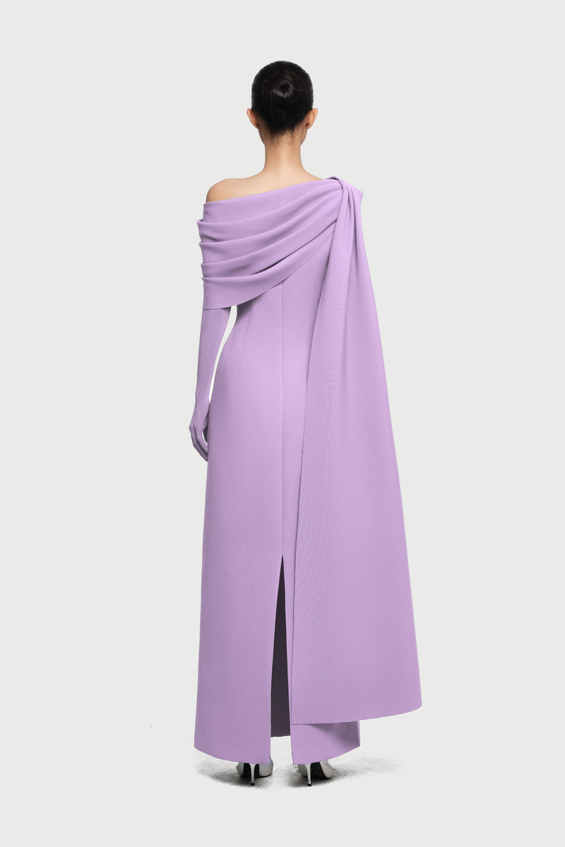 Half-Wrap Cape-Style Back-Slit Gown Dress