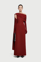 Half-Wrap Cape-Style Back-Slit Gown Dress