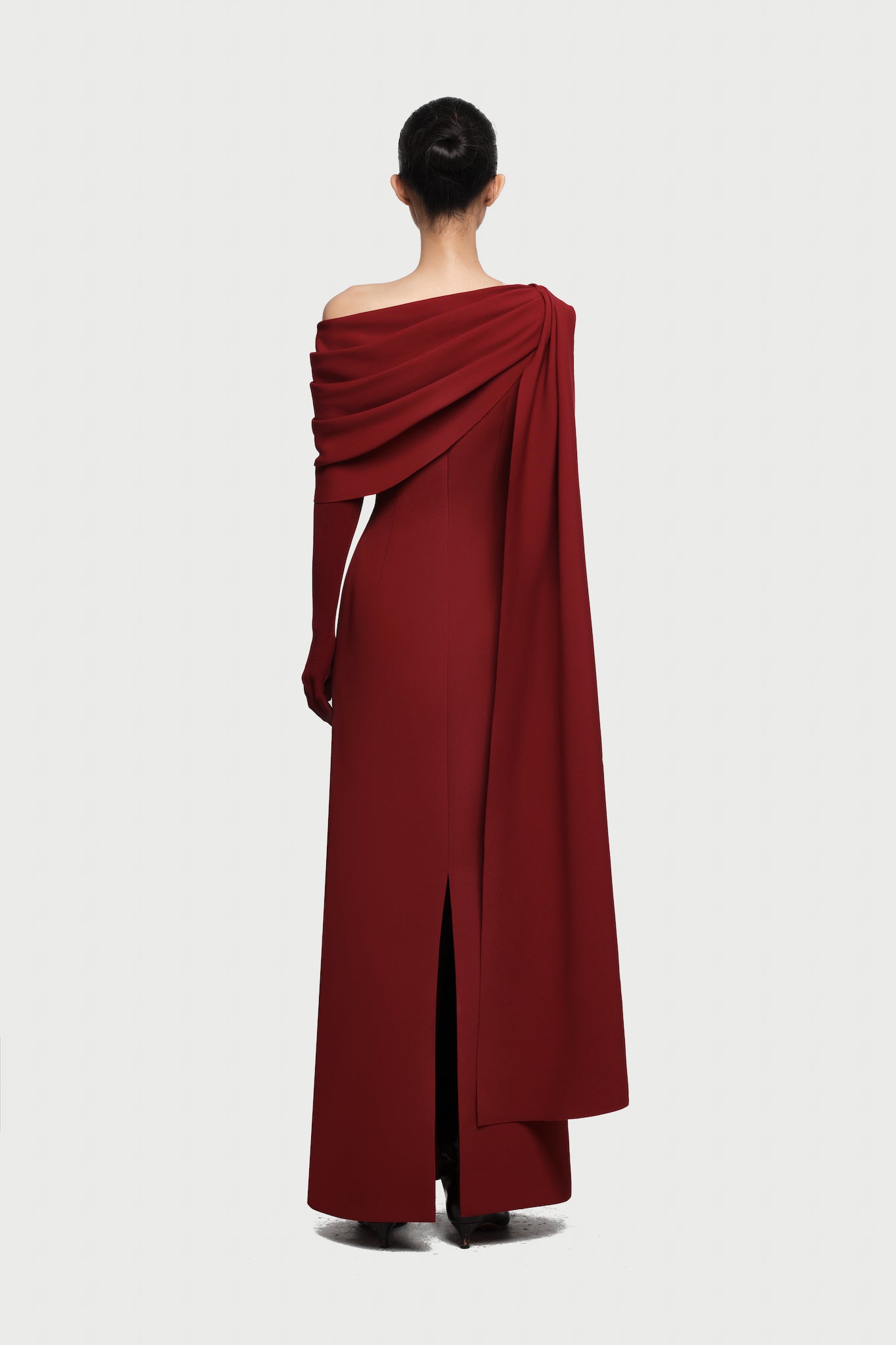 Half-Wrap Cape-Style Back-Slit Gown Dress