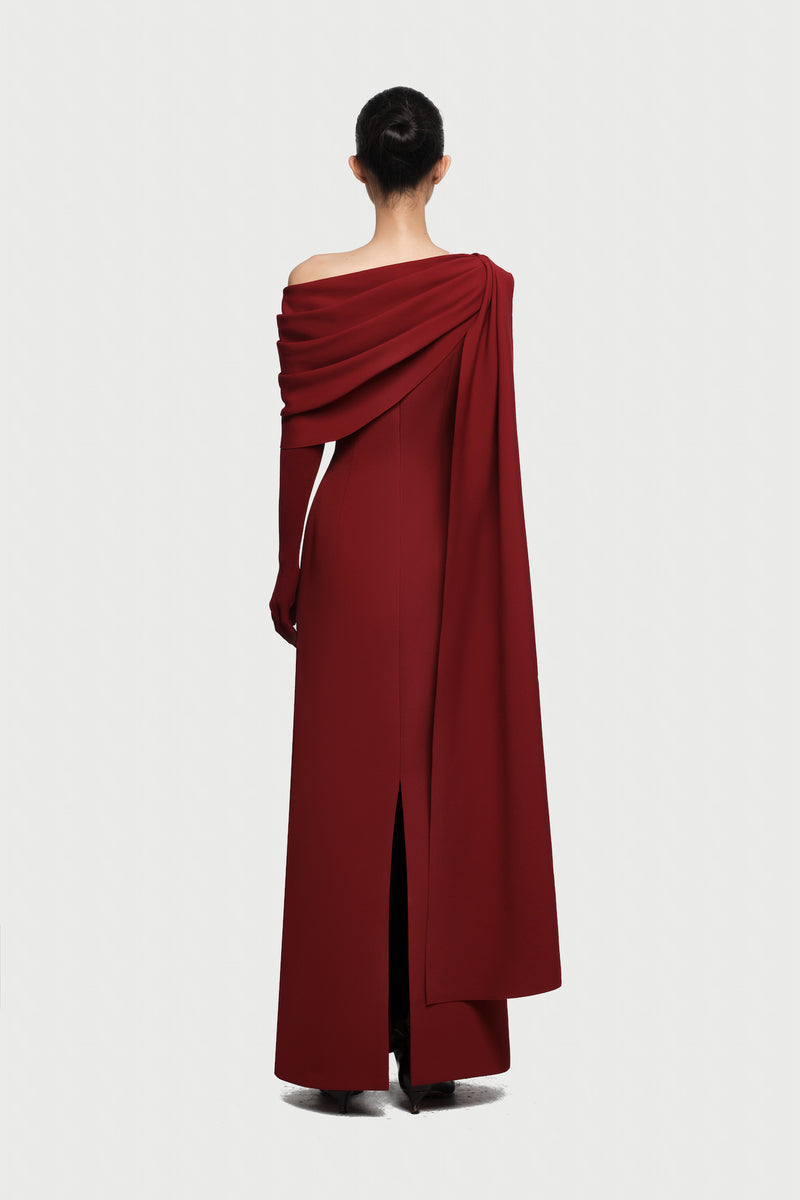 Half-Wrap Cape-Style Back-Slit Gown Dress