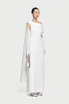 Half-Wrap Cape-Style Back-Slit Gown Dress