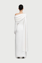 Half-Wrap Cape-Style Back-Slit Gown Dress