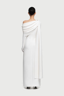 Half-Wrap Cape-Style Back-Slit Gown Dress