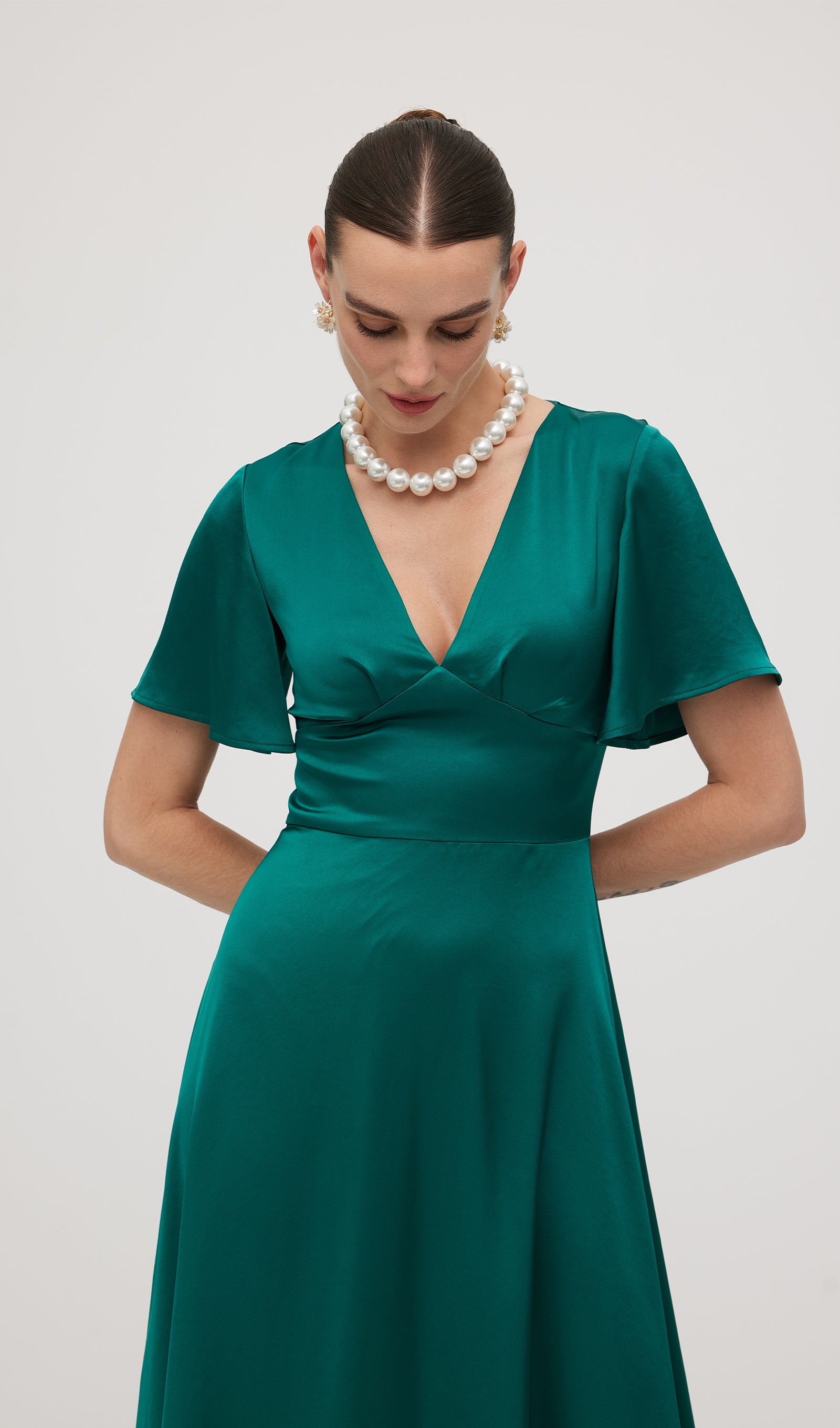 V Neck Evening Midi Dress