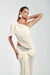 Asymmetrical Shoulder Knit Top & Draped Waist Skirt Set
