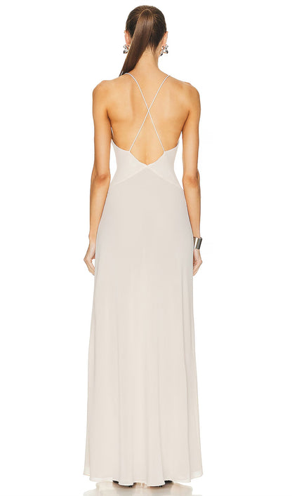 V Neck Halter Midi Dress