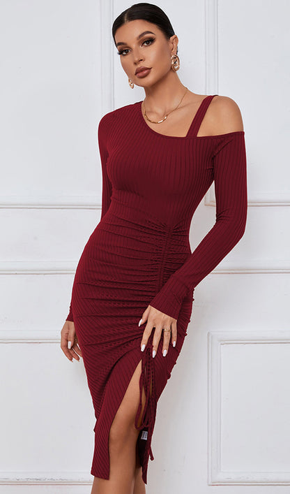 Solid Pleats Split Midi Dress