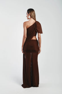 Asymmetrical Shoulder Knit Top & Draped Waist Skirt Set