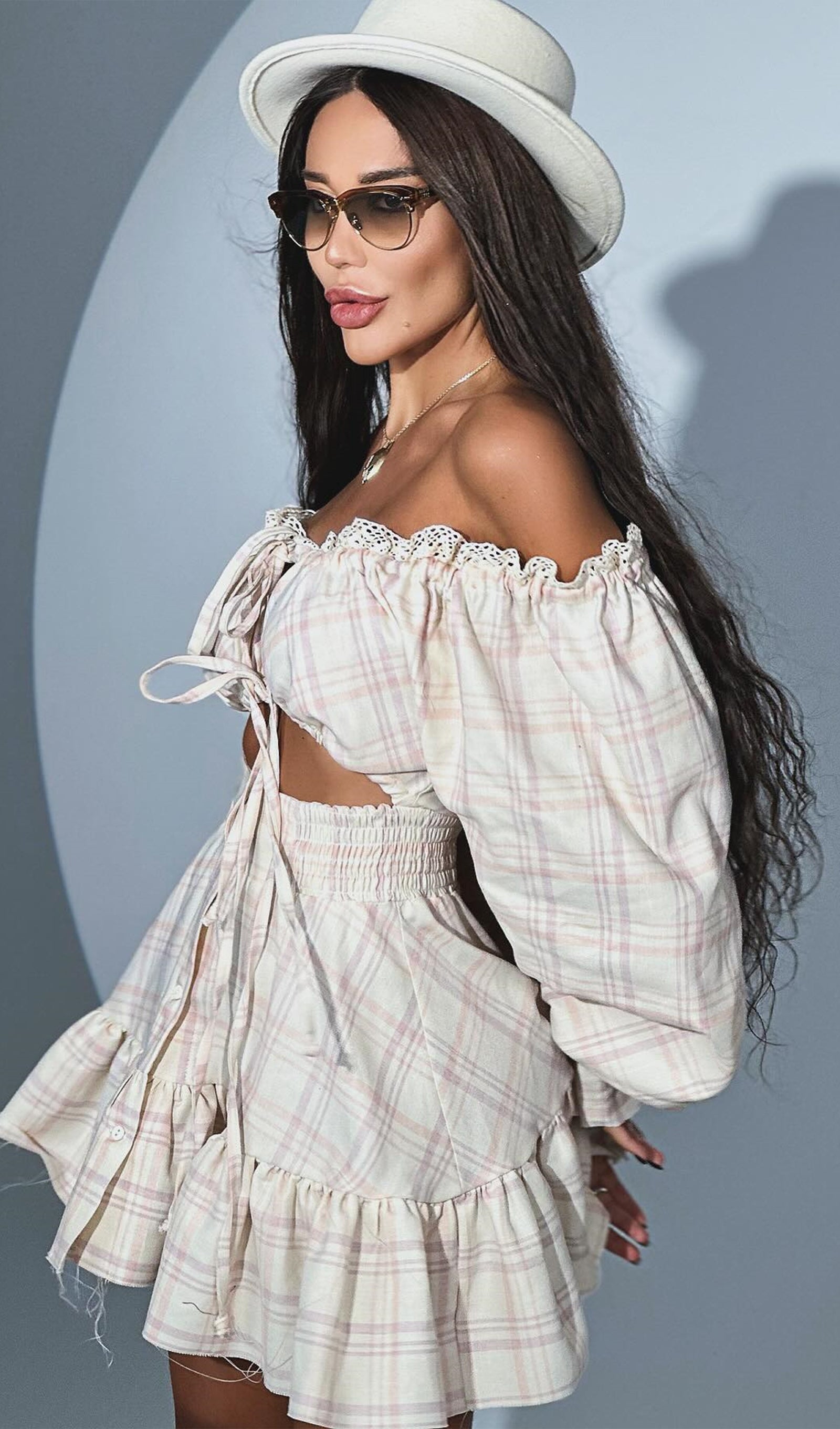 Lace Up Mini Dress Two Piece Set
