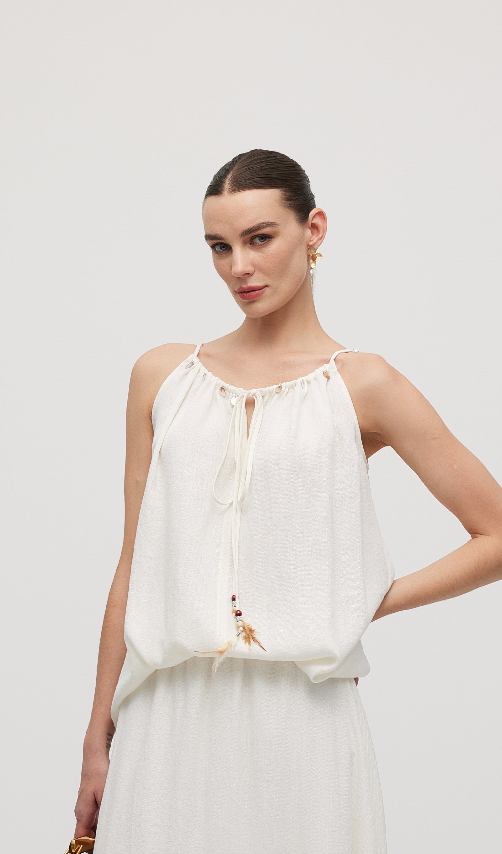 Cotton And Linen Lace Up Midi Skirt Sets