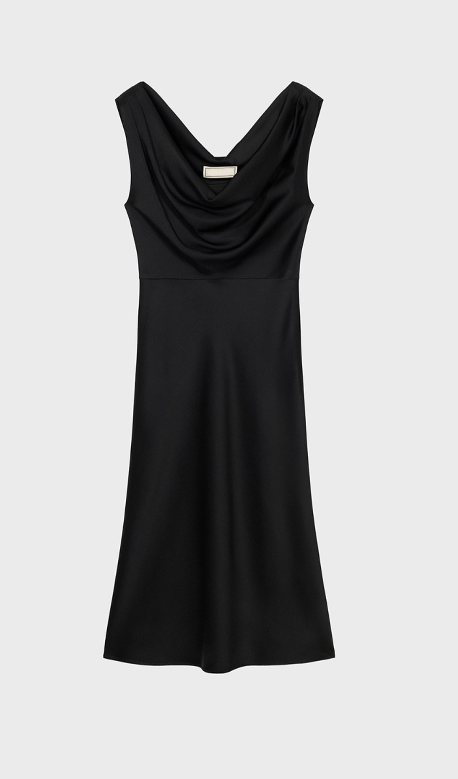 Shiny Satin With Draped Neckline Midi Dress