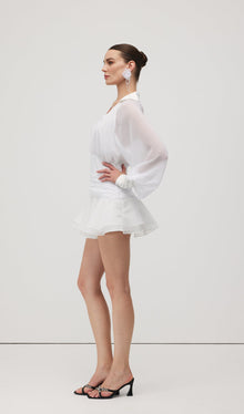 Solid Lantern Sleeve Mini Dress