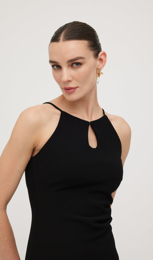 Solid Keyhole Cutout Midi Dress