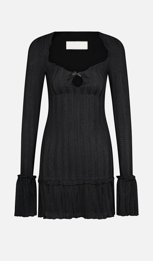 Pointelle Long Sleeve Mini Dress