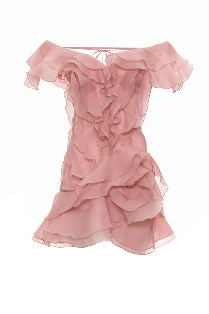 Theia Ruffle Layers Strapless Mini Dress In Beige