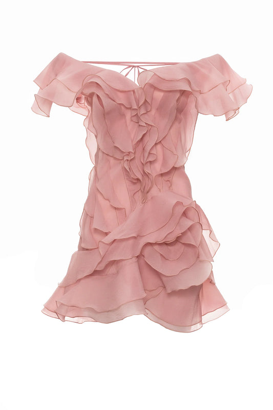 Theia Ruffle Layers Strapless Mini Dress In Beige