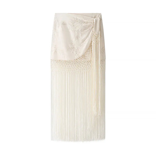 Wrap Style Macramé Fringe Skirt