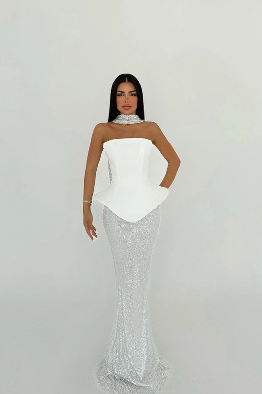 White Viona skirt Top SetEvening Dress